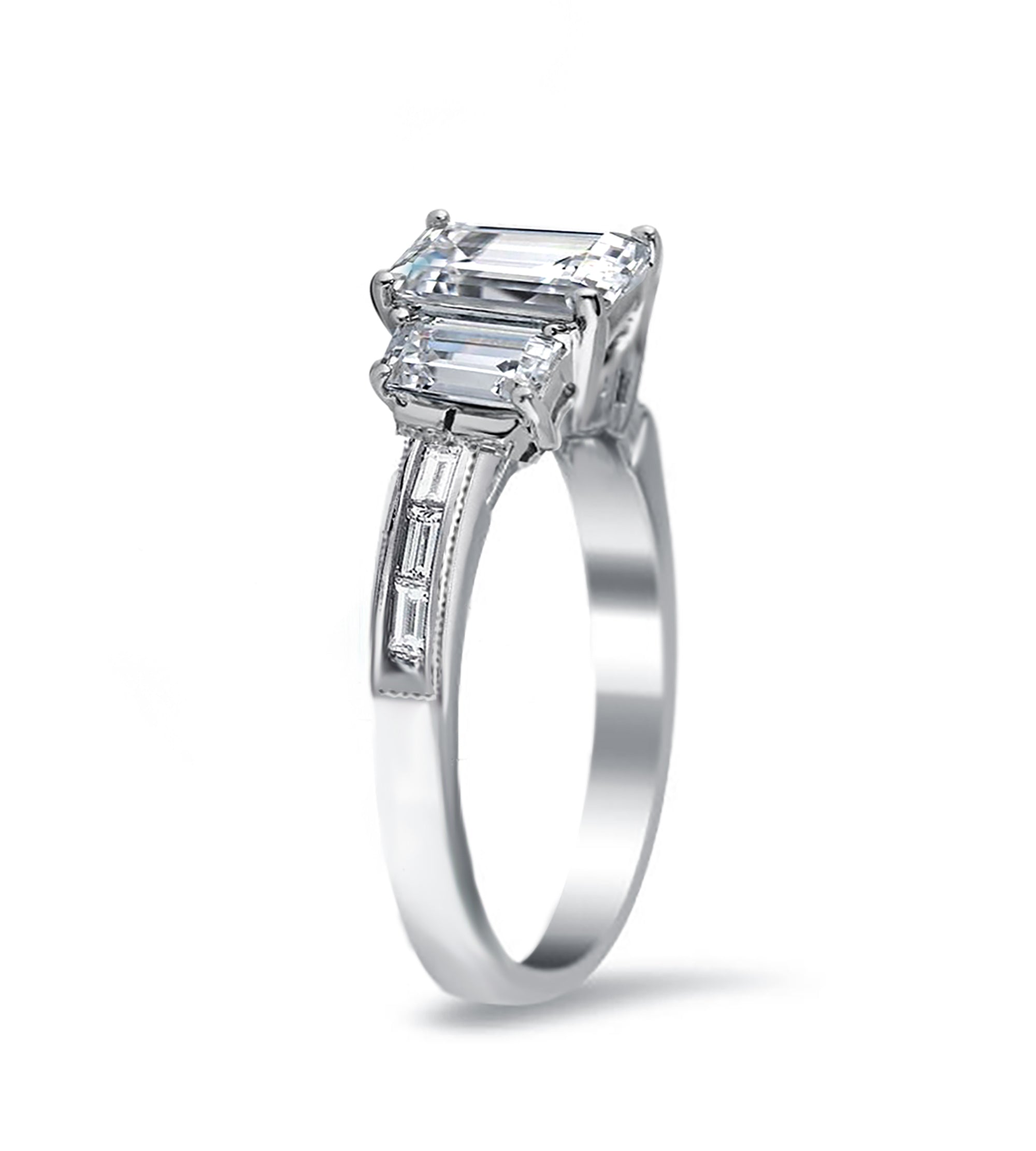 Emerald & Baguette Cut CZ 3 Stone Ring