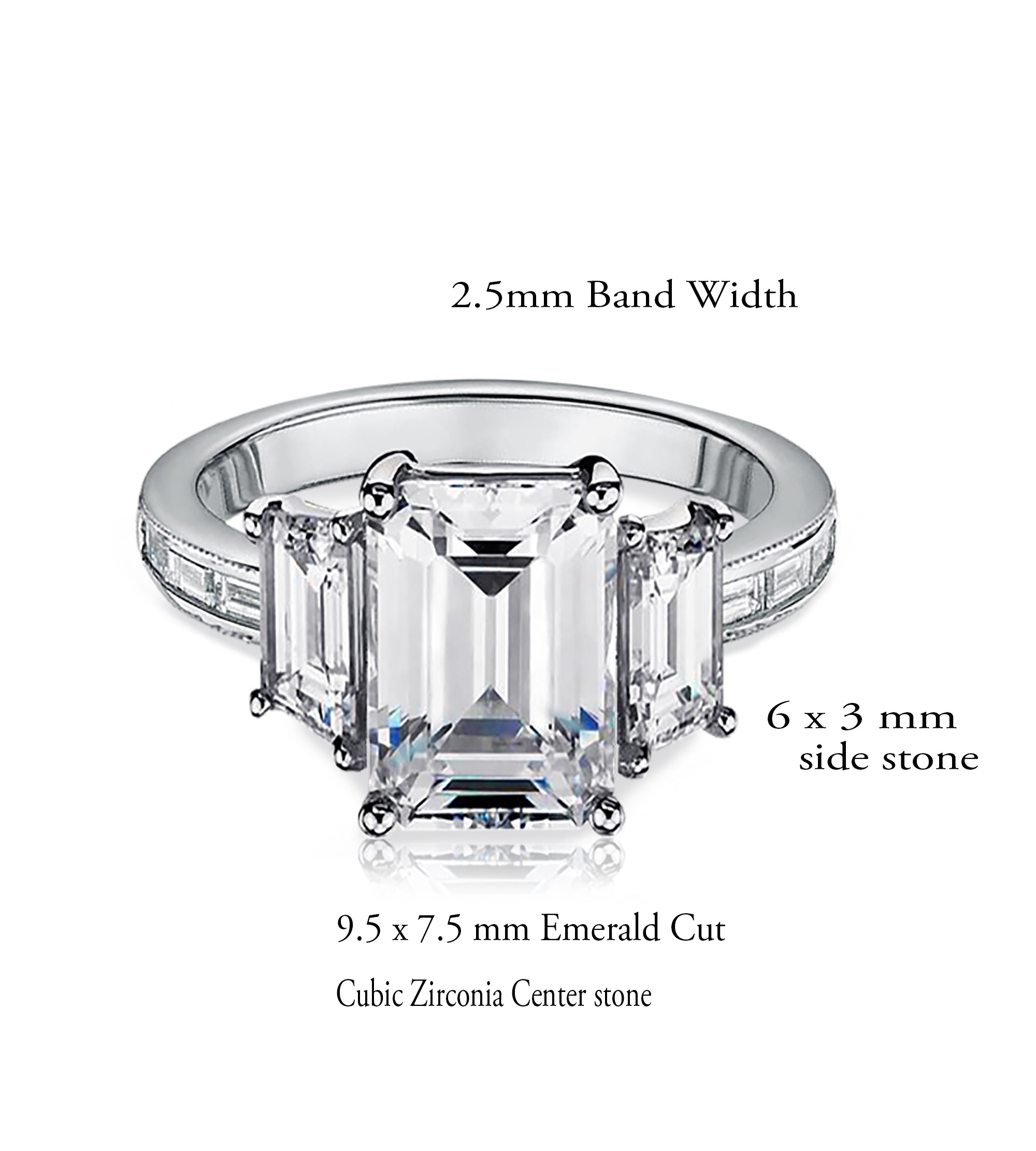 Emerald & Baguette Cut CZ 3 Stone Ring