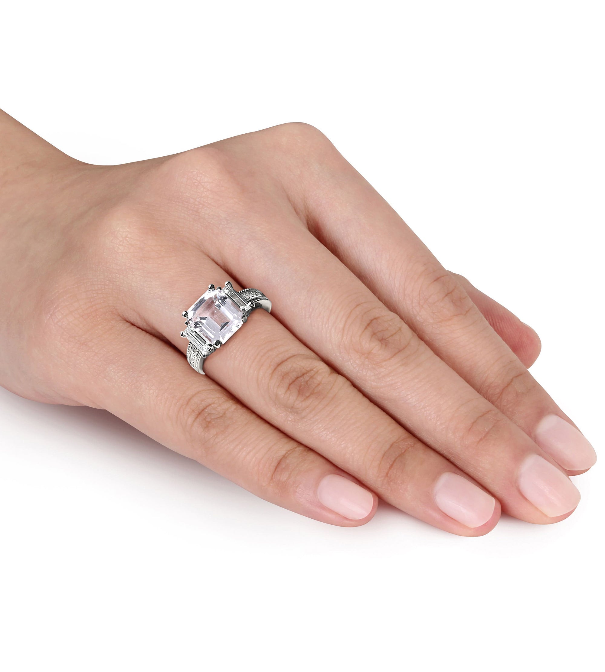 Emerald & Baguette Cut CZ 3 Stone Ring