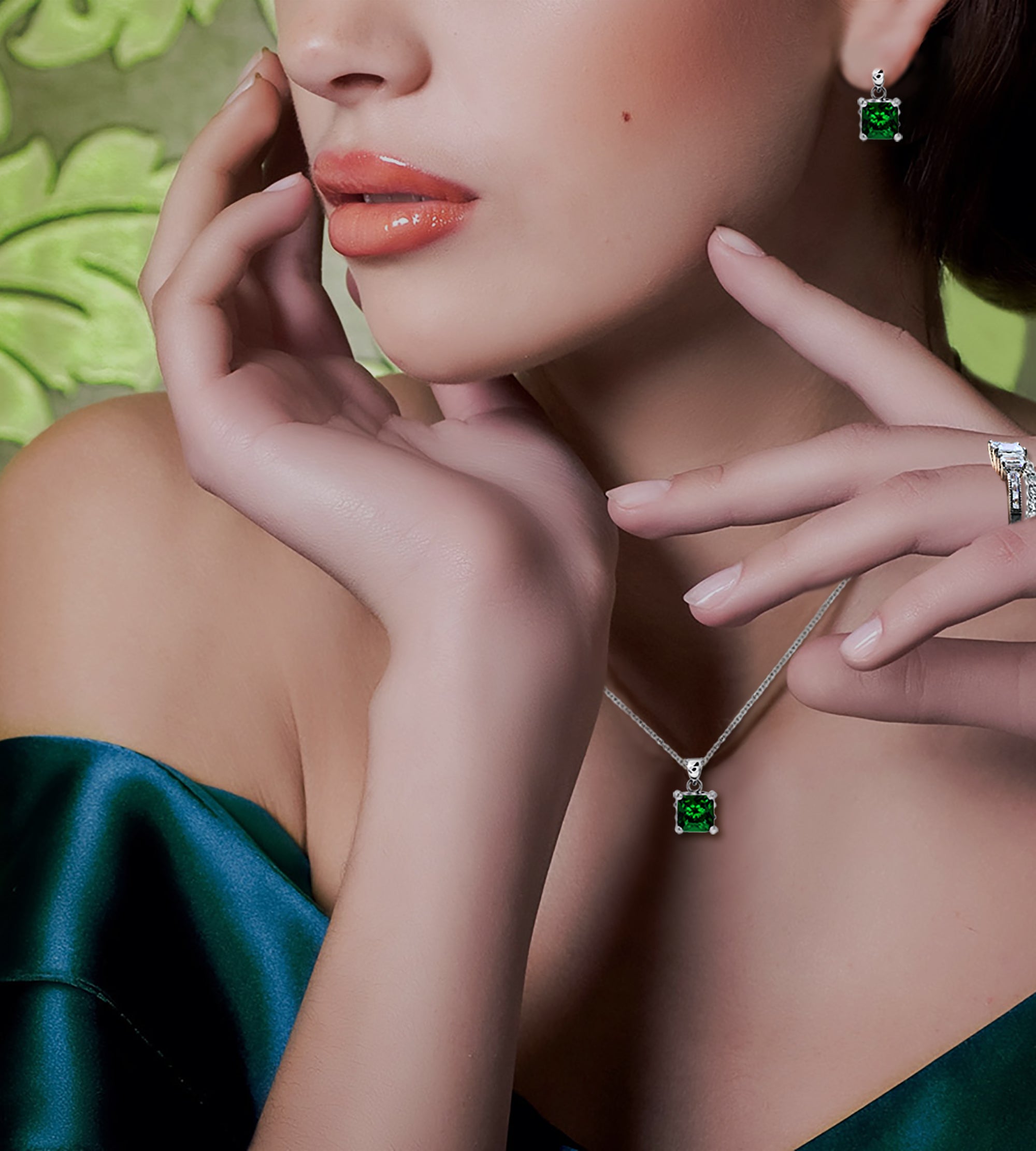 Emerald & Baguette Cut CZ 3 Stone Ring