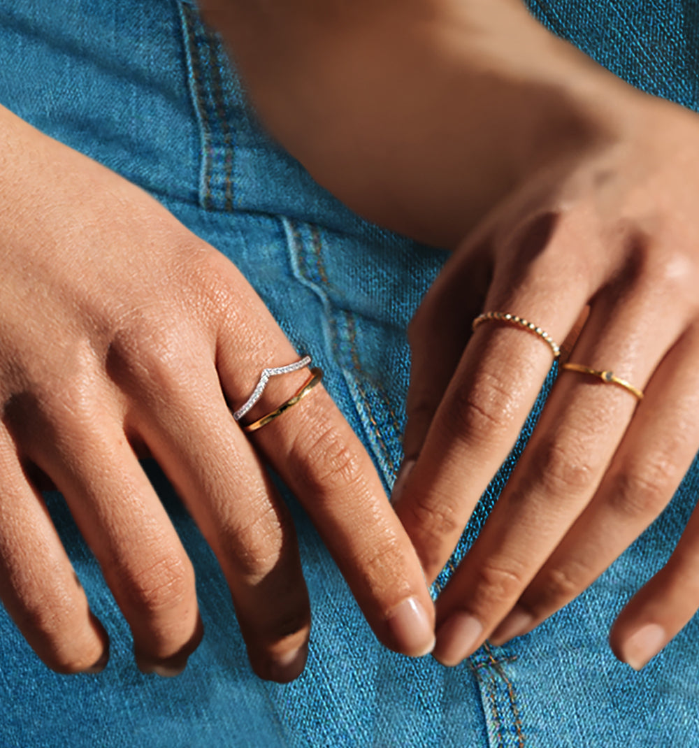 18K Gold Plated Chevron CZ Ring