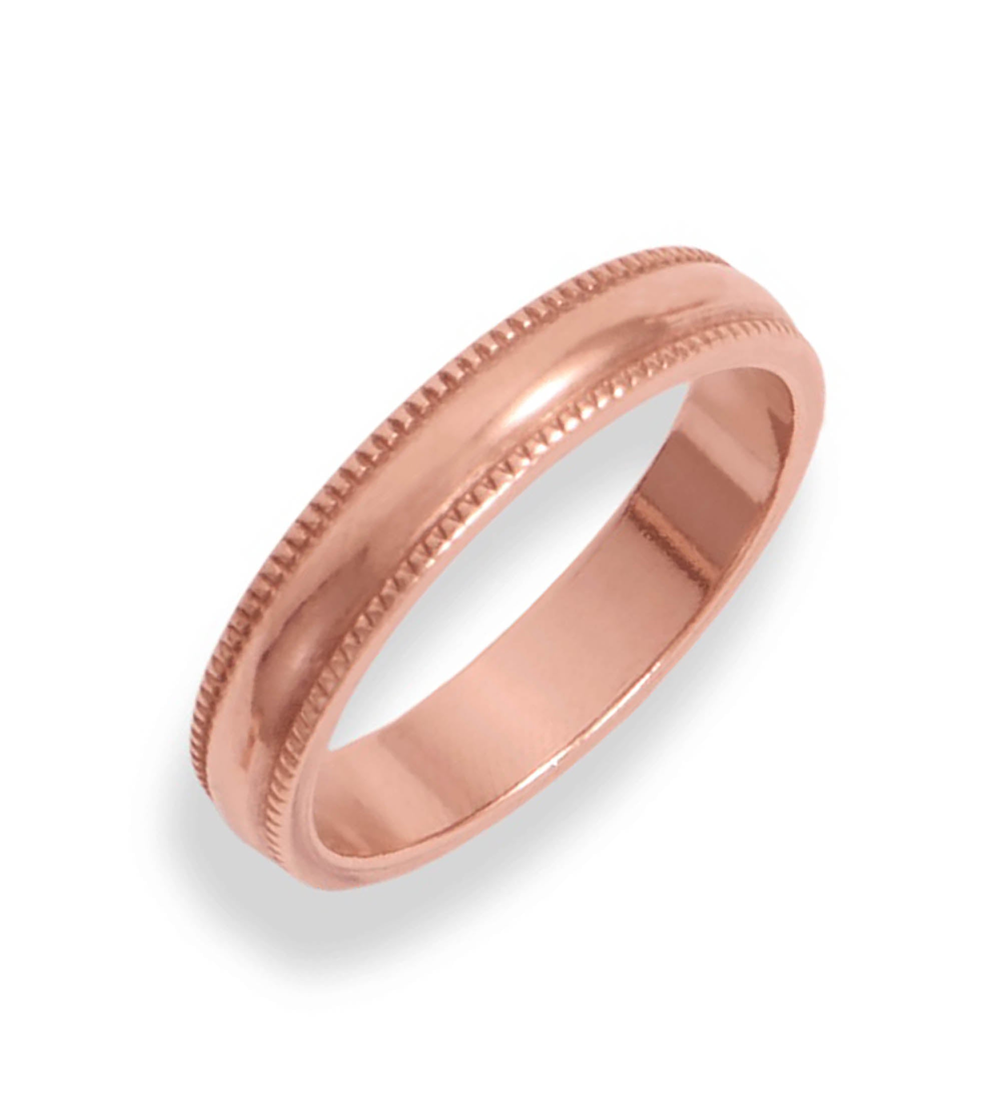 Uncoated Solid Milgrain-Edge Copper Ring, 4mm