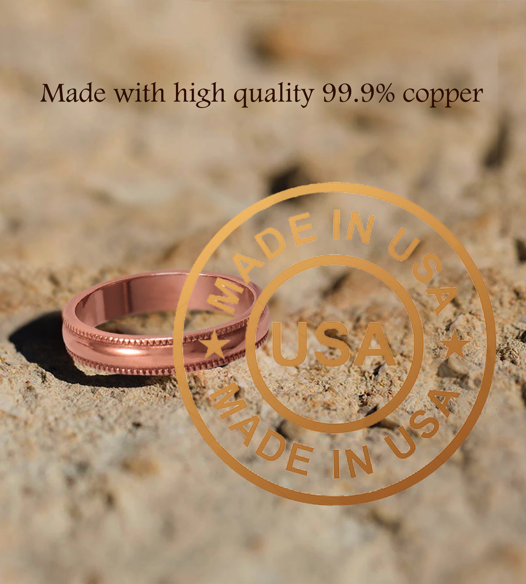 Uncoated Solid Milgrain-Edge Copper Ring, 4mm