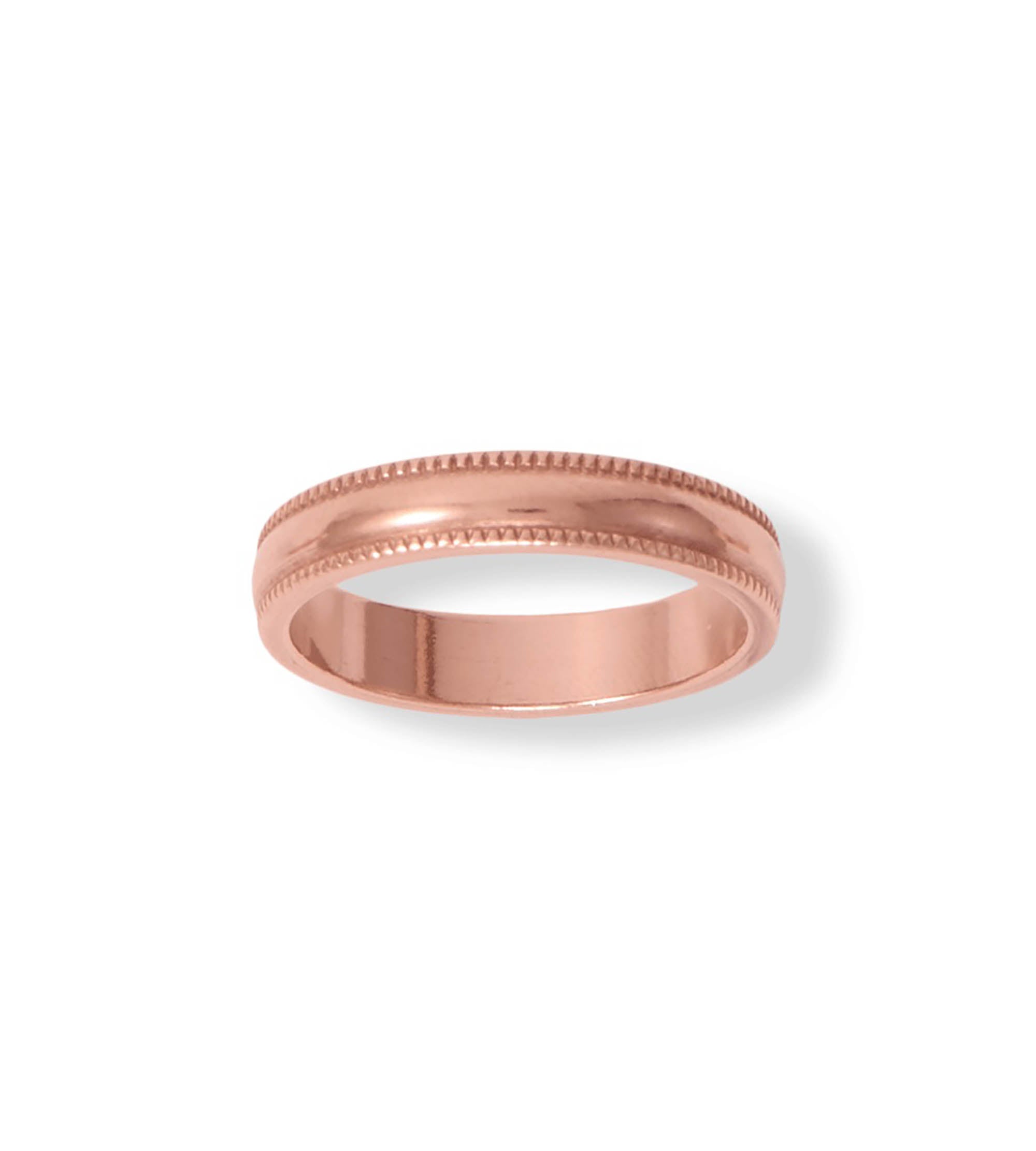 Uncoated Solid Milgrain-Edge Copper Ring, 4mm