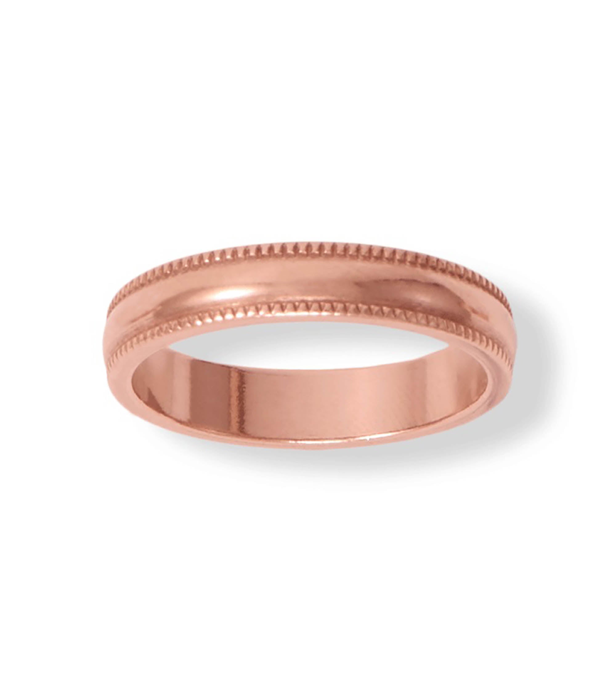 Uncoated Solid Milgrain-Edge Copper Ring, 4mm