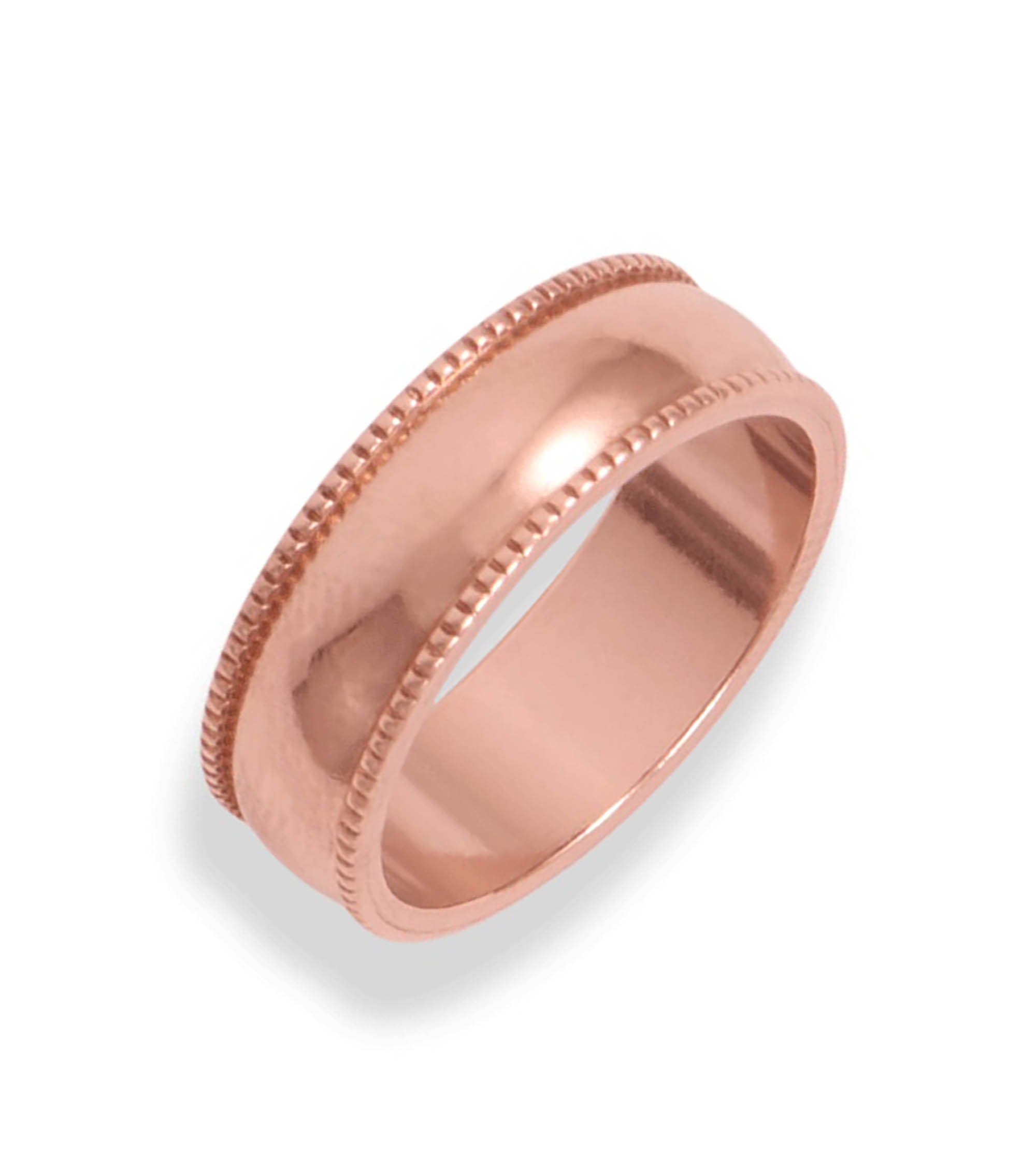 Uncoated Solid Milgrain-Edge Copper Ring, 6mm