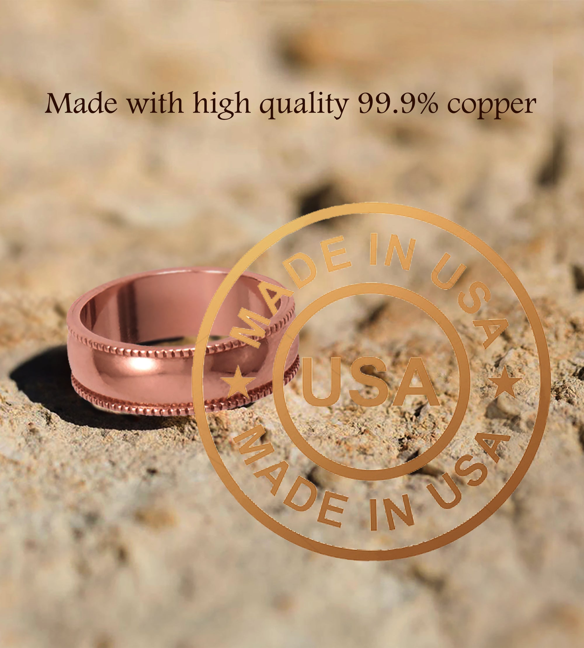 Uncoated Solid Milgrain-Edge Copper Ring, 6mm
