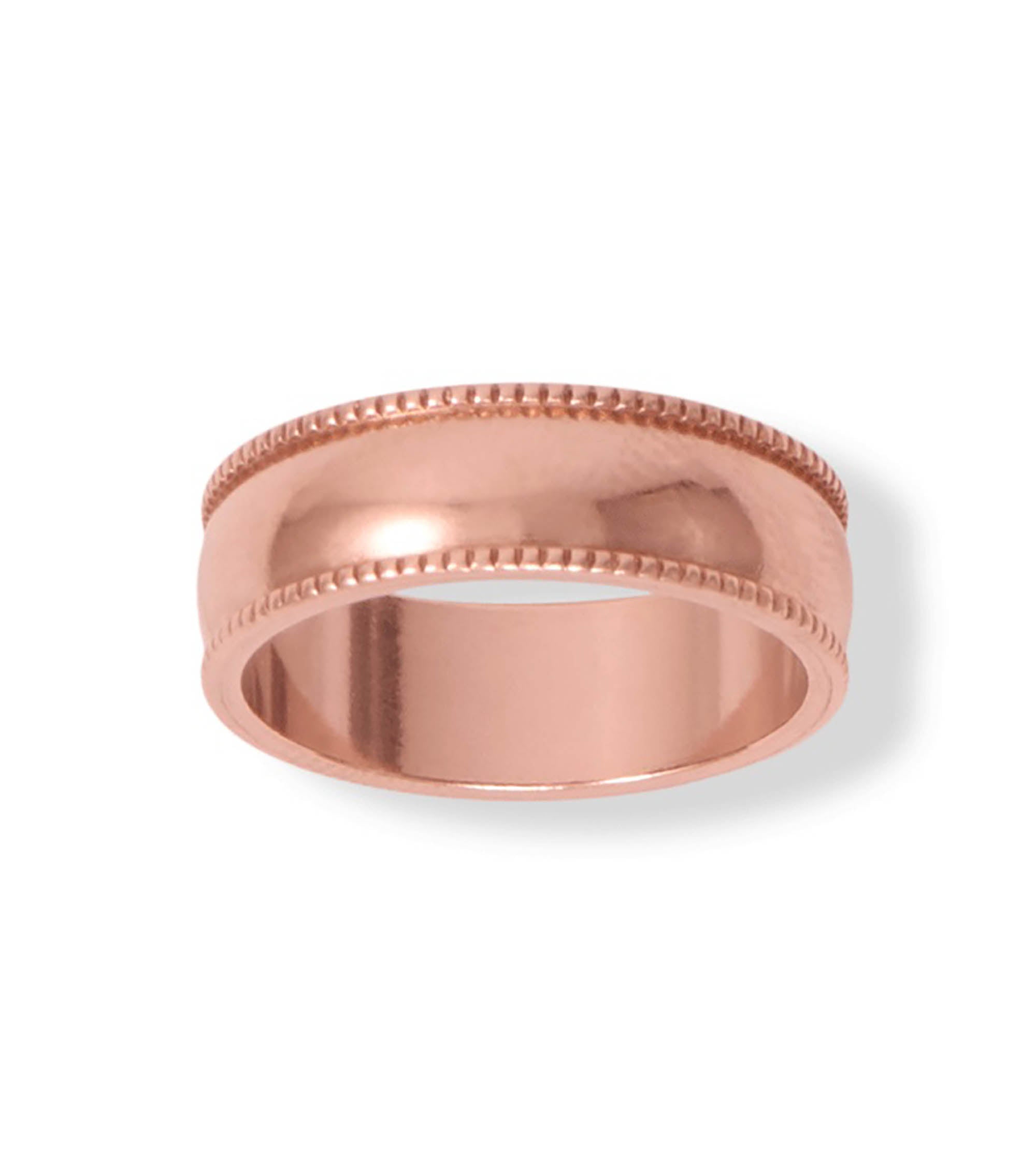 Uncoated Solid Milgrain-Edge Copper Ring, 6mm