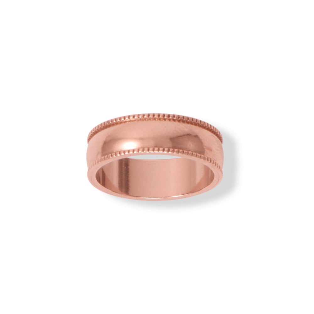 Uncoated Solid Milgrain-Edge Copper Ring, 6mm