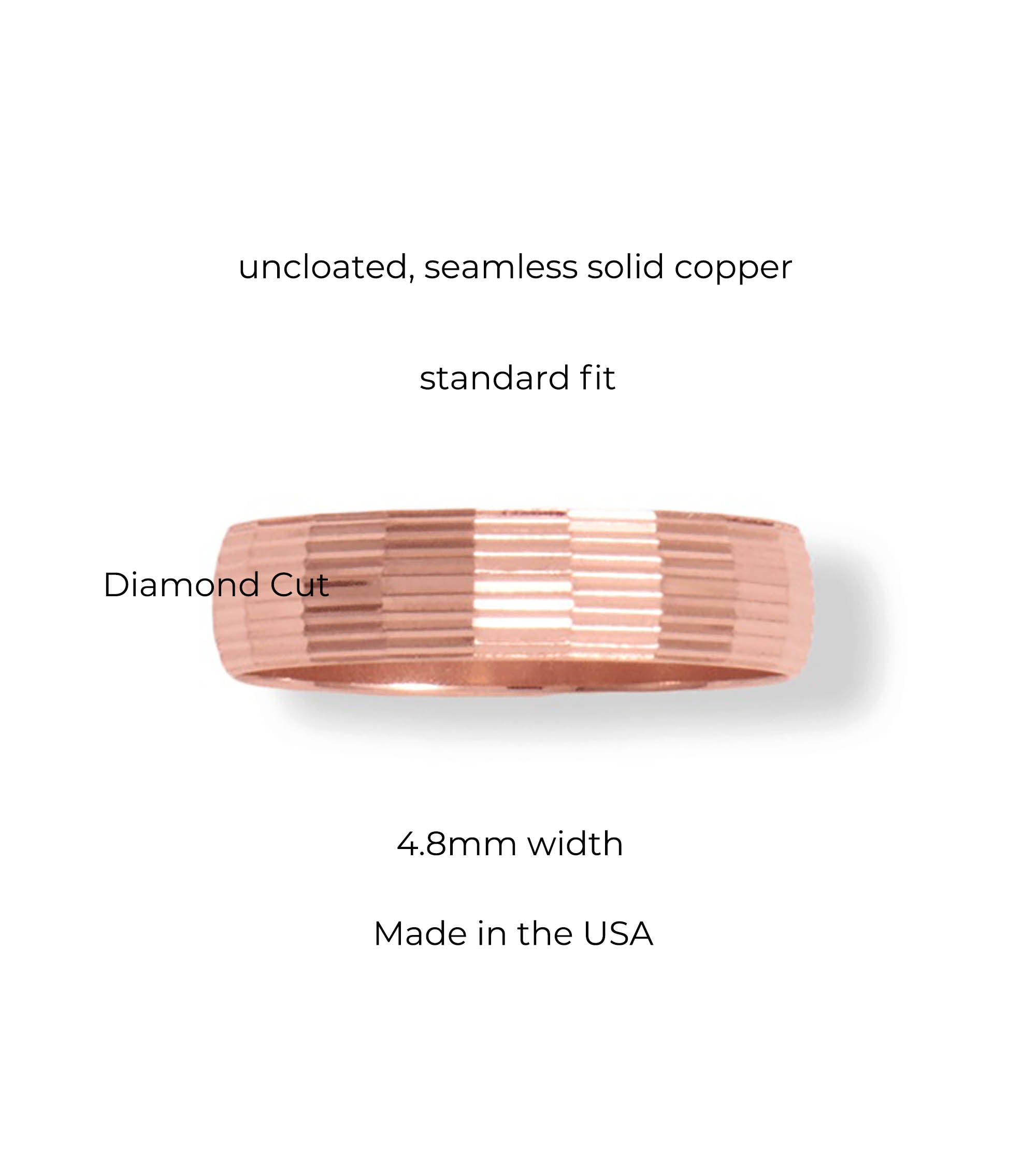Uncoated Solid Diamond-Cut Copper Ring