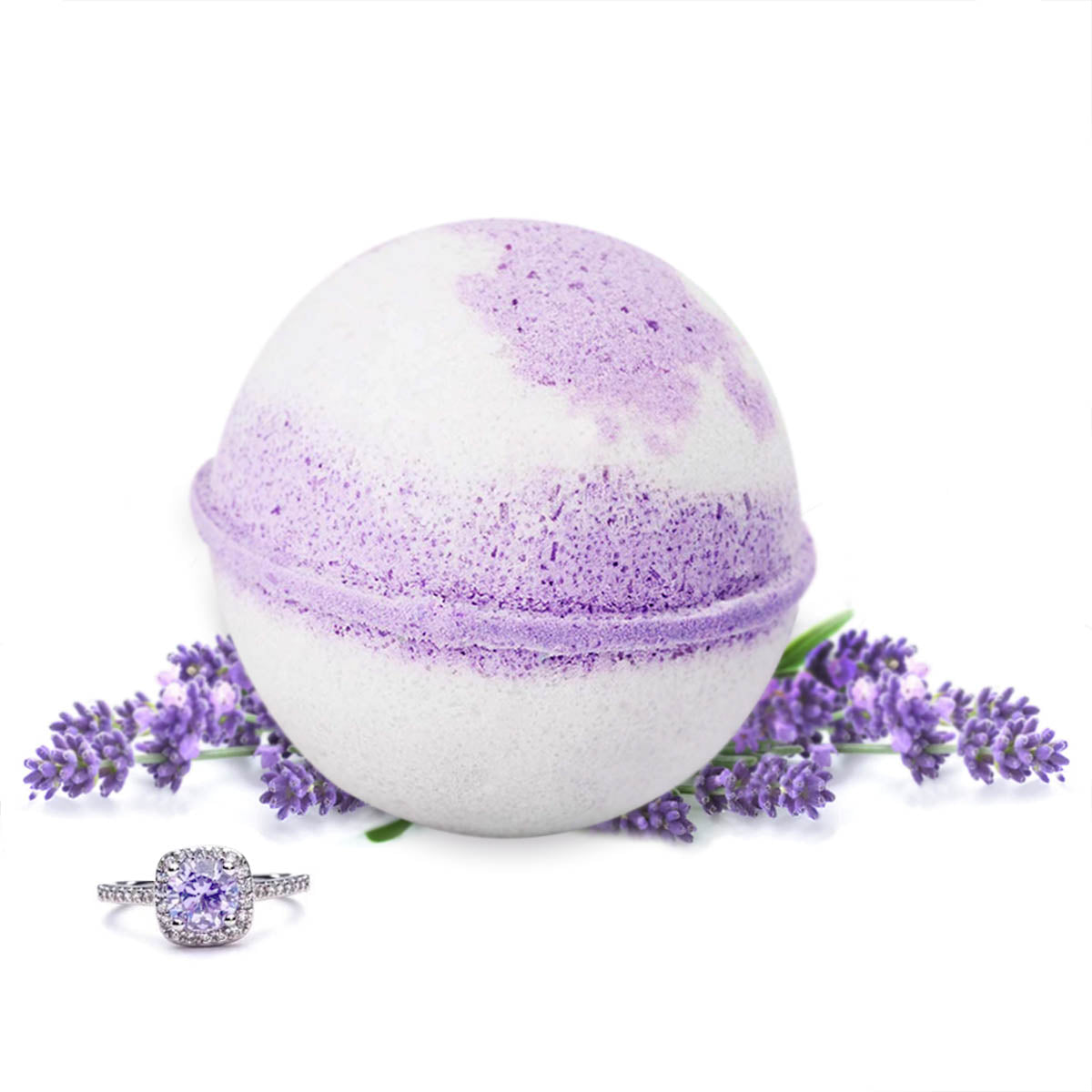 Hand Made Botanical Lavender Scent Surprise Jewelry Bath Bomb, 8oz