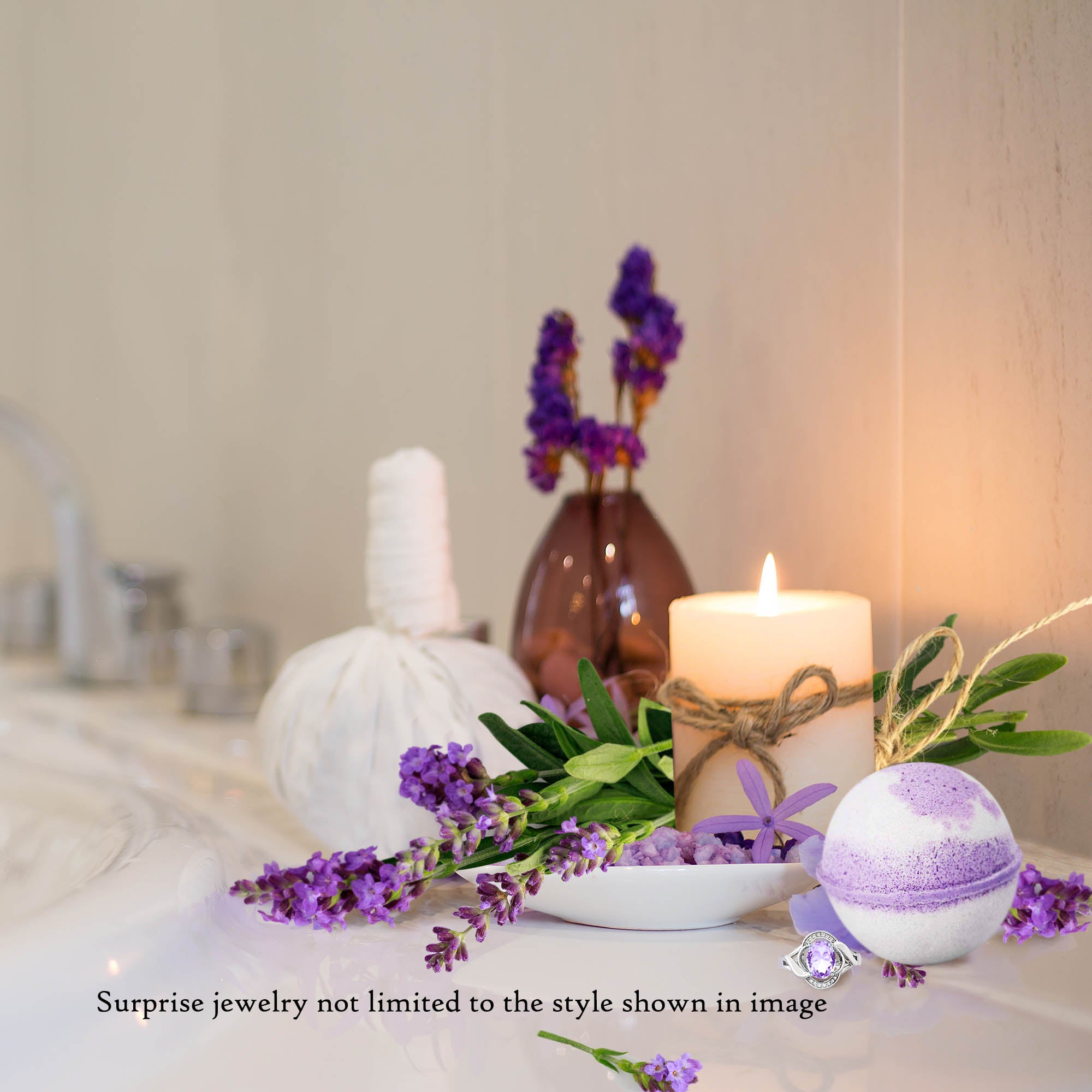 Hand Made Botanical Lavender Scent Surprise Jewelry Bath Bomb, 8oz