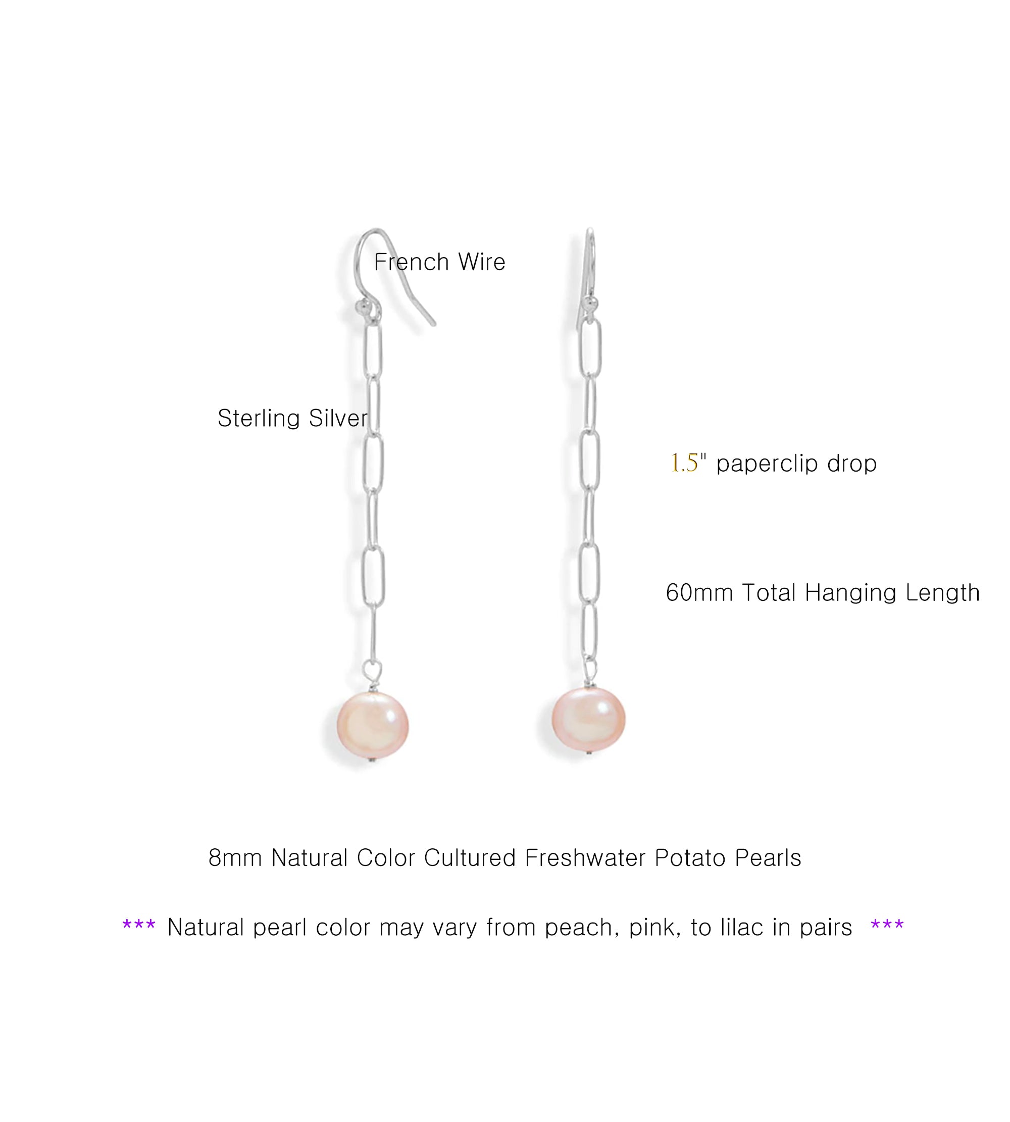 Freshwater Pearl Paperclip Dangle Earrings