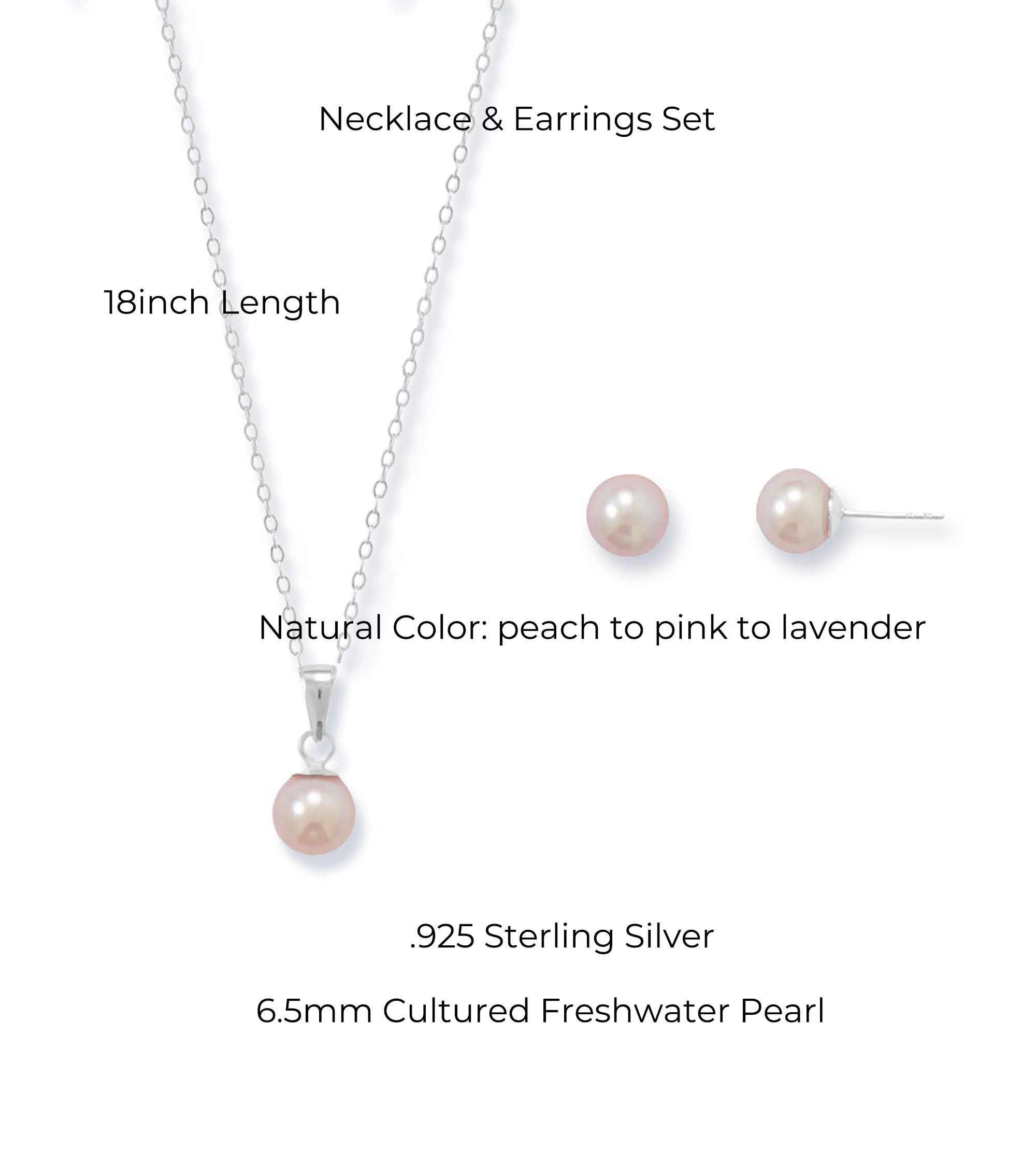 Freshwater Potato Pearl Necklace Earrings Set, 6.5mm