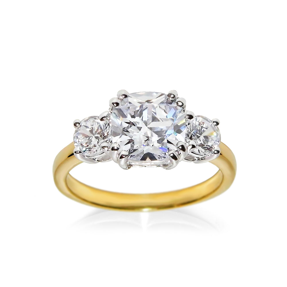 Three Stone CZ Engagement Ring in Gold Finish