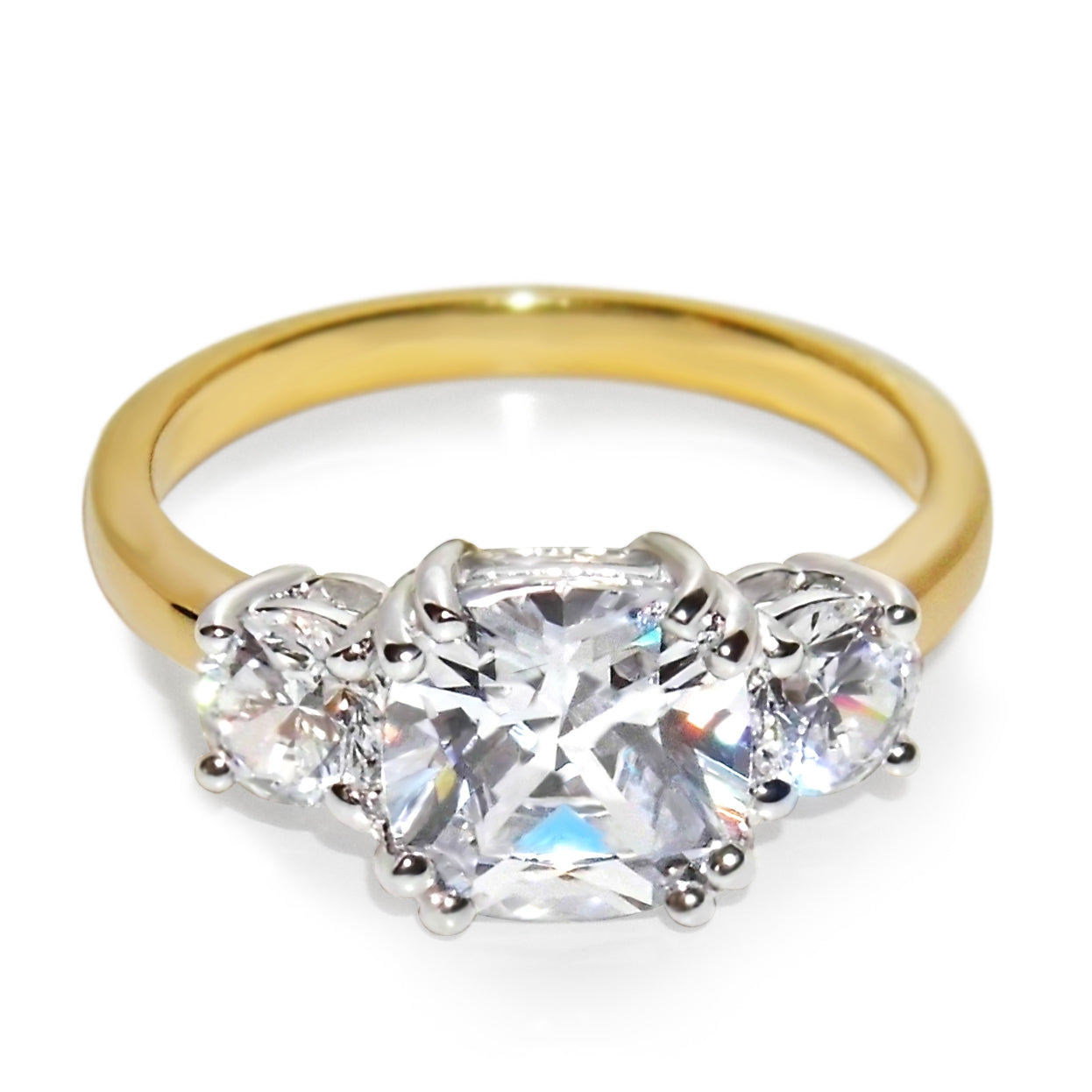 Three Stone CZ Engagement Ring in Gold Finish