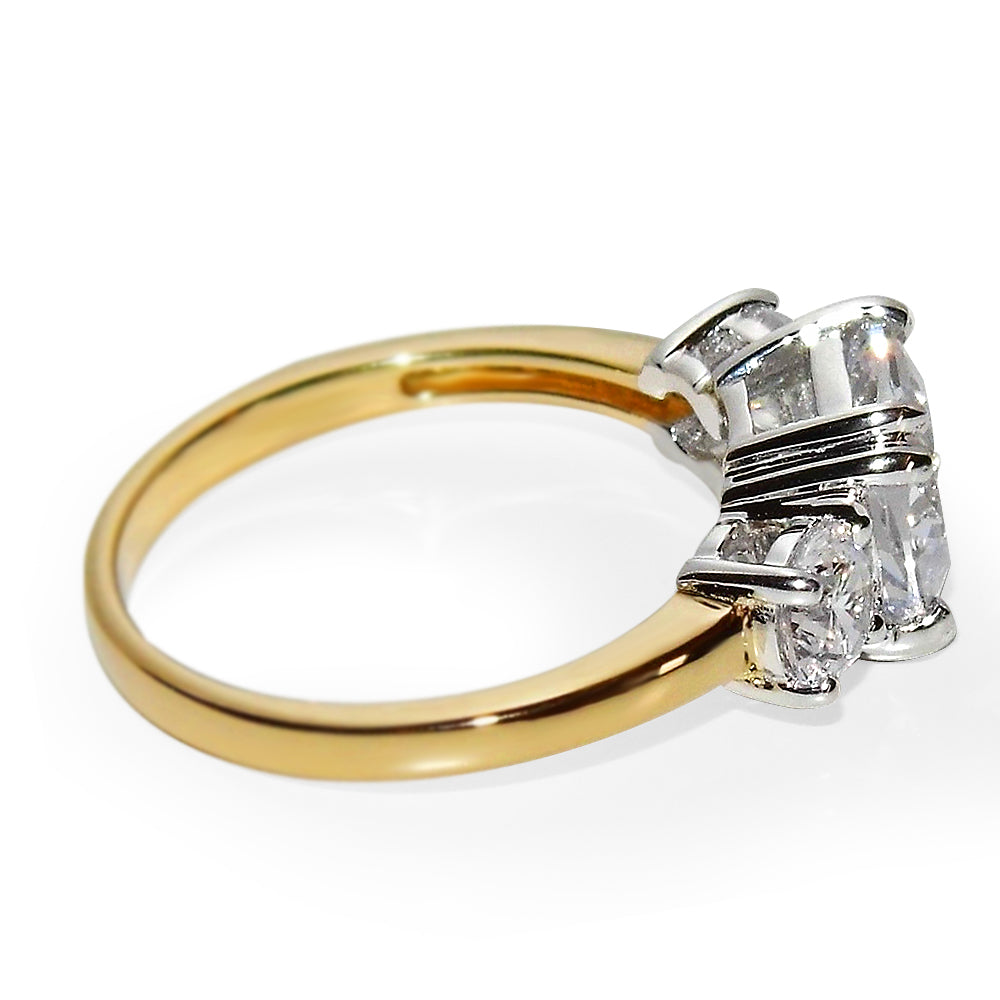 Three Stone CZ Engagement Ring in Gold Finish