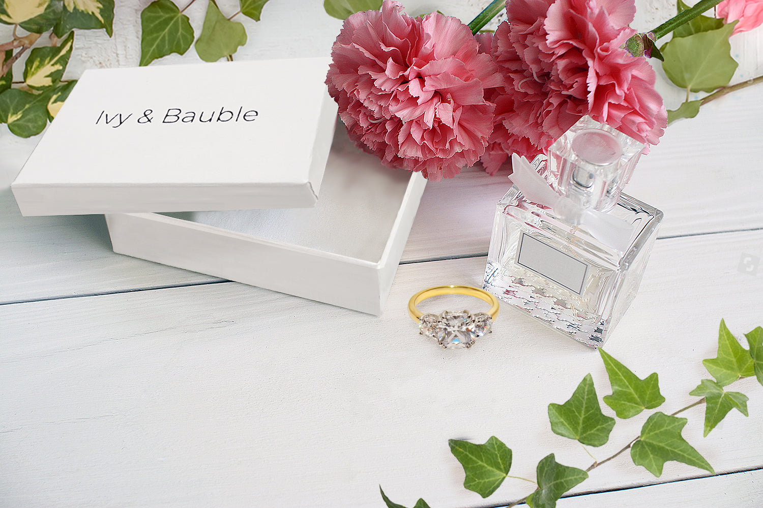 Three Stone CZ Engagement Ring in Gold Finish