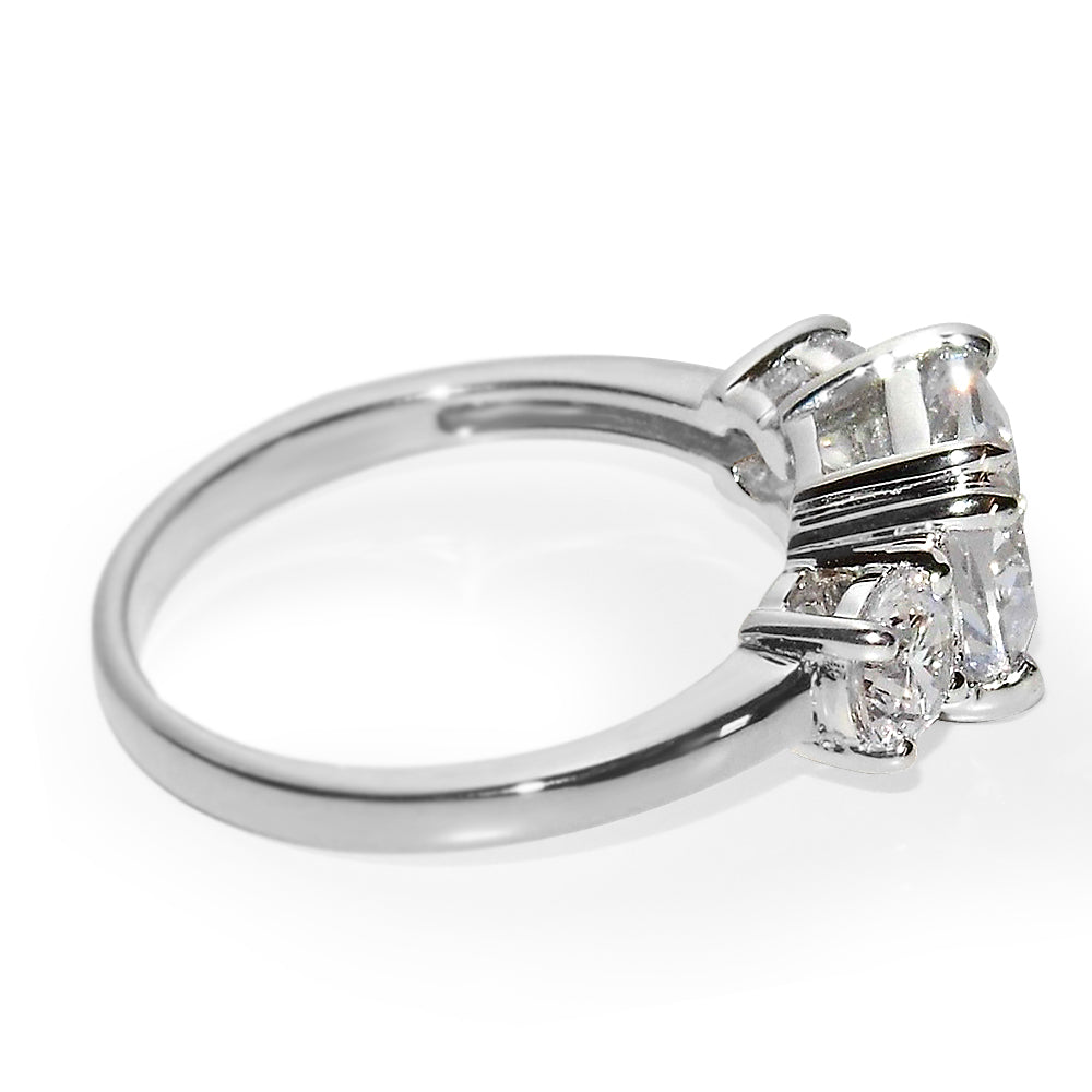 Three Stone CZ Engagement Ring in White Gold Plating