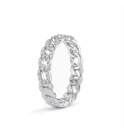 CZ Chain Ring in White Gold Plating