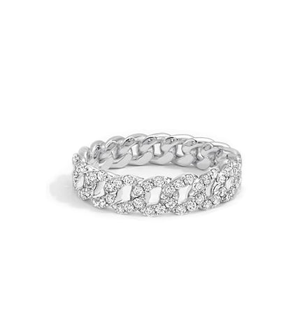 CZ Chain Ring in White Gold Plating