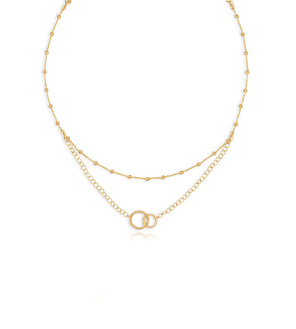 Double Strand Beads Necklace with Interlocking Circles