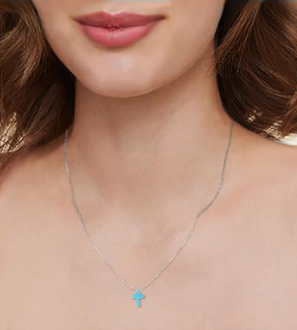Blue Synthetic Opal Cross Necklace
