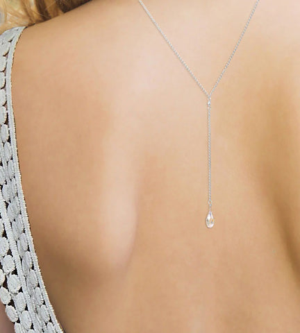 Back Drop Station Necklace with Swarovski Crystal, 25"