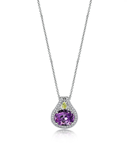 Purple Oval-Shaped CZ Pendant Necklace