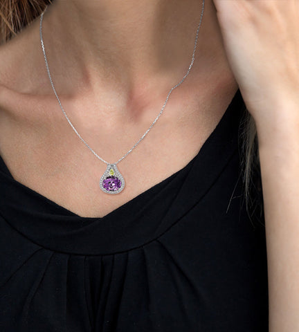 Purple Oval-Shaped CZ Pendant Necklace