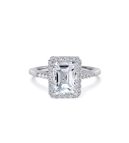 Emerald Cut CZ Halo Engagement Ring
