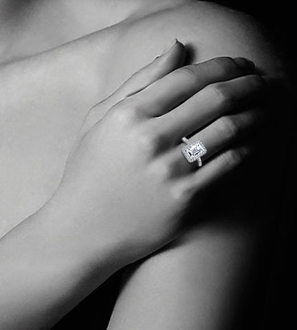 Emerald Cut CZ Halo Engagement Ring