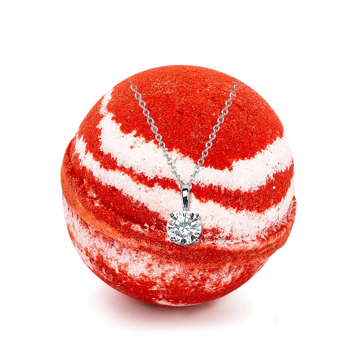 Candy Cane Bath Bomb with Necklace Inside