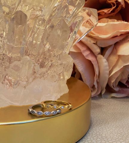 Art Deco CZ Wedding Ring in White Gold Plating