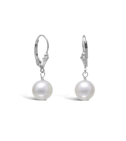 White Cultured Freshwater Pearl Dangle Earrings, 9mm