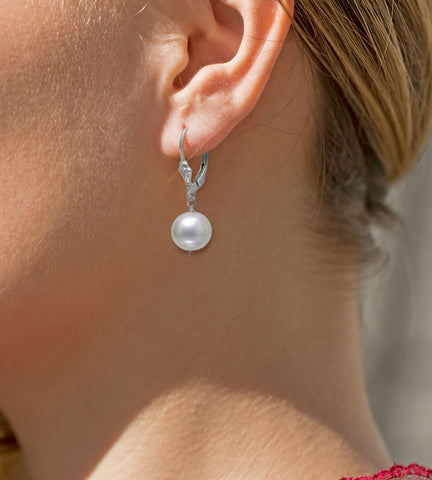 White Cultured Freshwater Pearl Dangle Earrings, 9mm