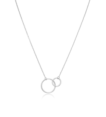 Sterling Silver Circle Link Necklace in Rhodium Plating
