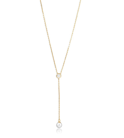CZ with Pearl Drop Lariat Necklace