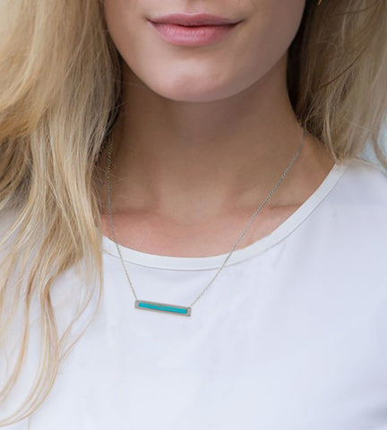Turquoise Silver Bar Necklace