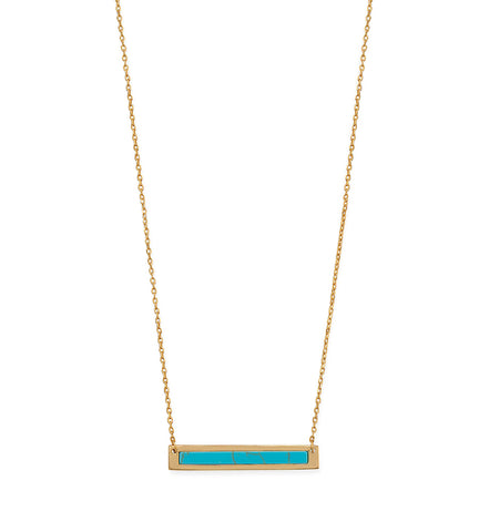 Turquoise Bar Necklace in Gold Finish