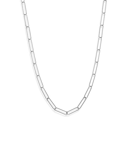 Sterling Silver Paperclip Necklace in Rhodium Plating, 21"