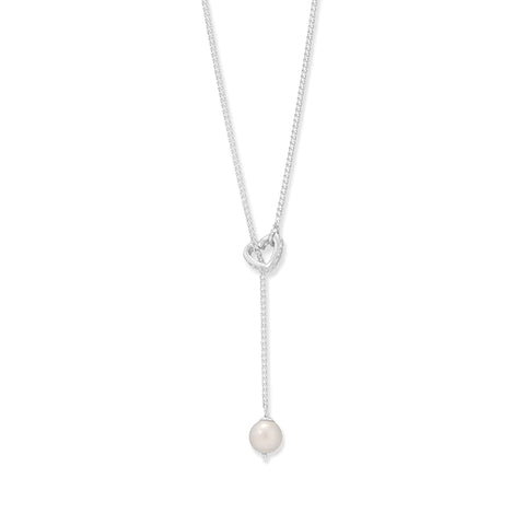 Pearl & CZ Heart Lariat Necklace