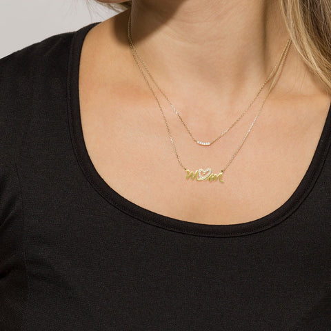 CZ Heart Mom Necklace in Gold Plating