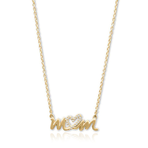 CZ Heart Mom Necklace in Gold Plating