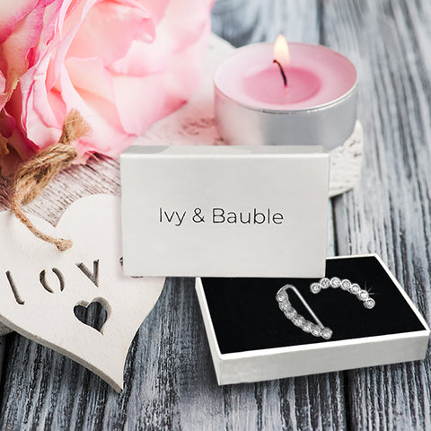 Round Bezel Set CZ Silver Ear Climbers