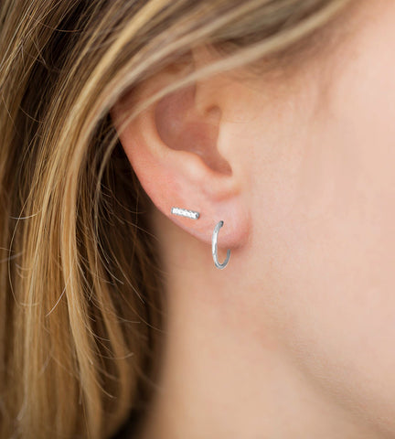 Modern Pave CZ Silver Bar Stud Earrings