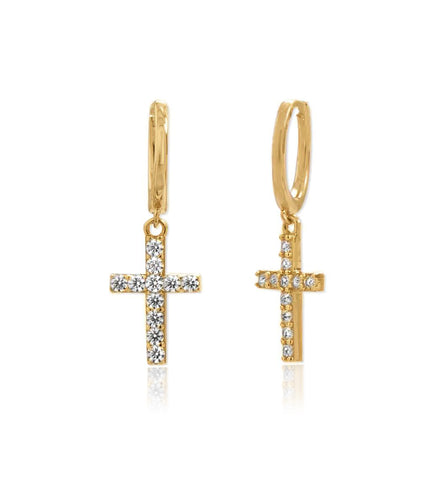 CZ Cross Dangle Hoop Earrings