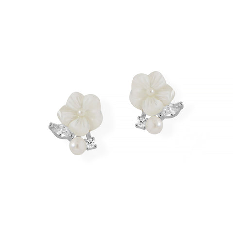 Mother of Pearl with Marquise CZ Flower Stud Earrings