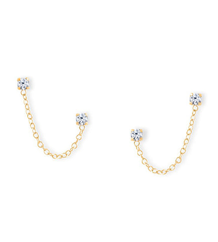 14K Gold Double Post Crystal Earrings in Sterling Silver