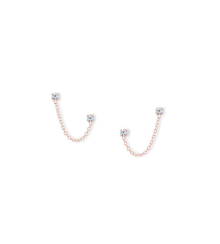 14K Rose Gold Double Post Crystal Earrings in Sterling Silver